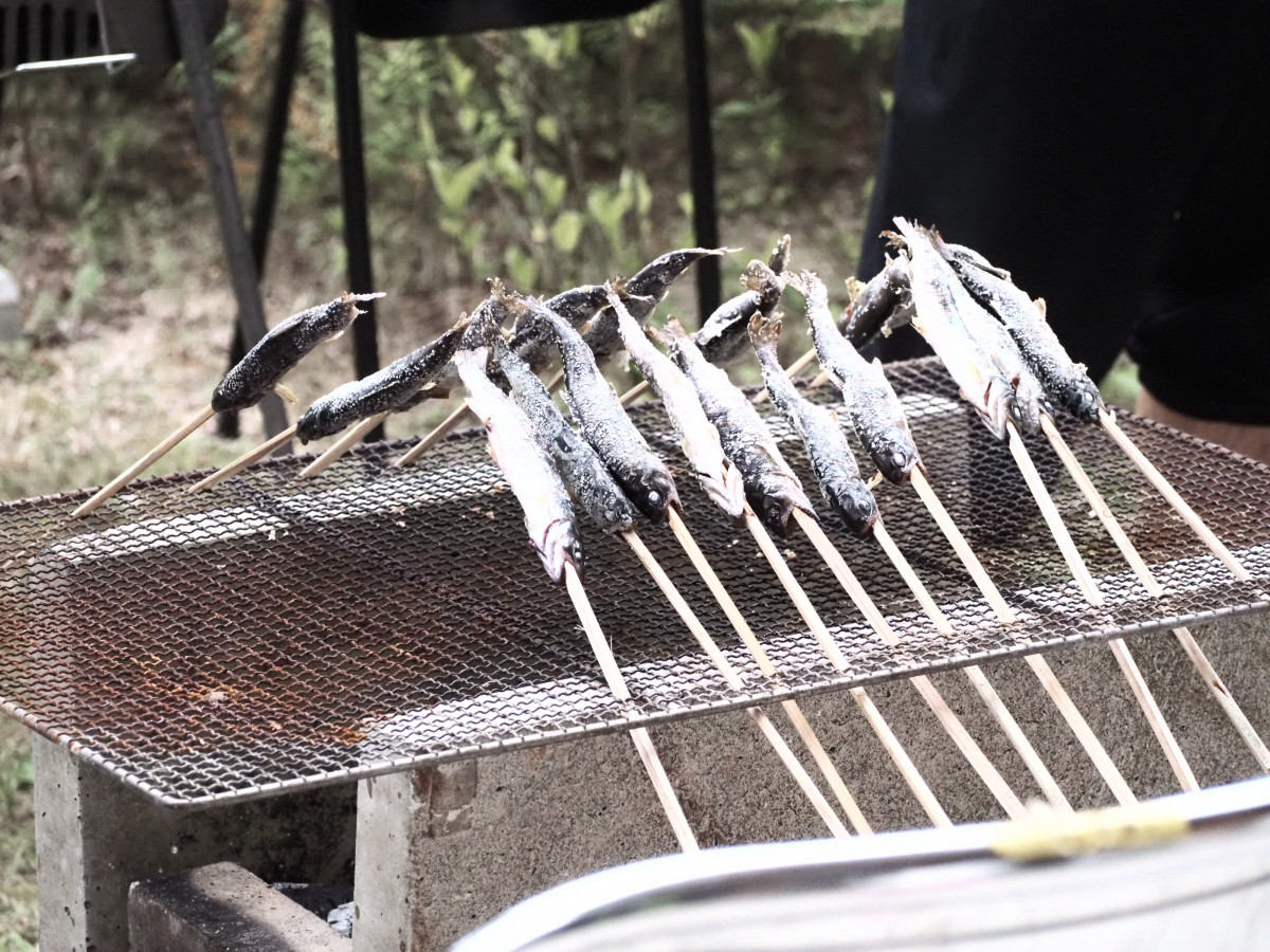とった魚を焼く様子