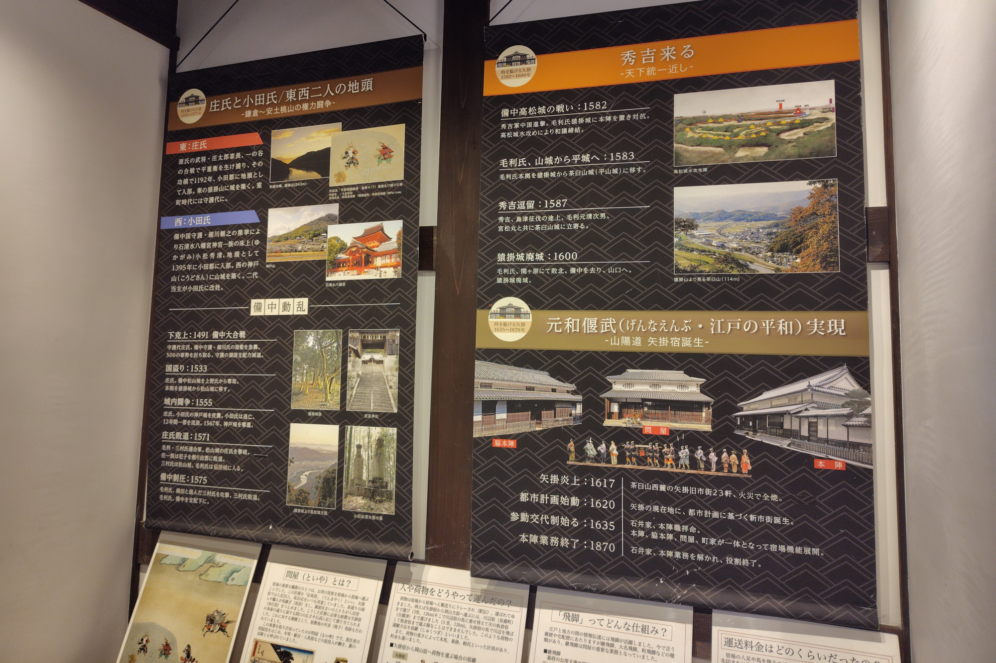 館内では矢掛の成り立ちなどをパネルで見ることができます