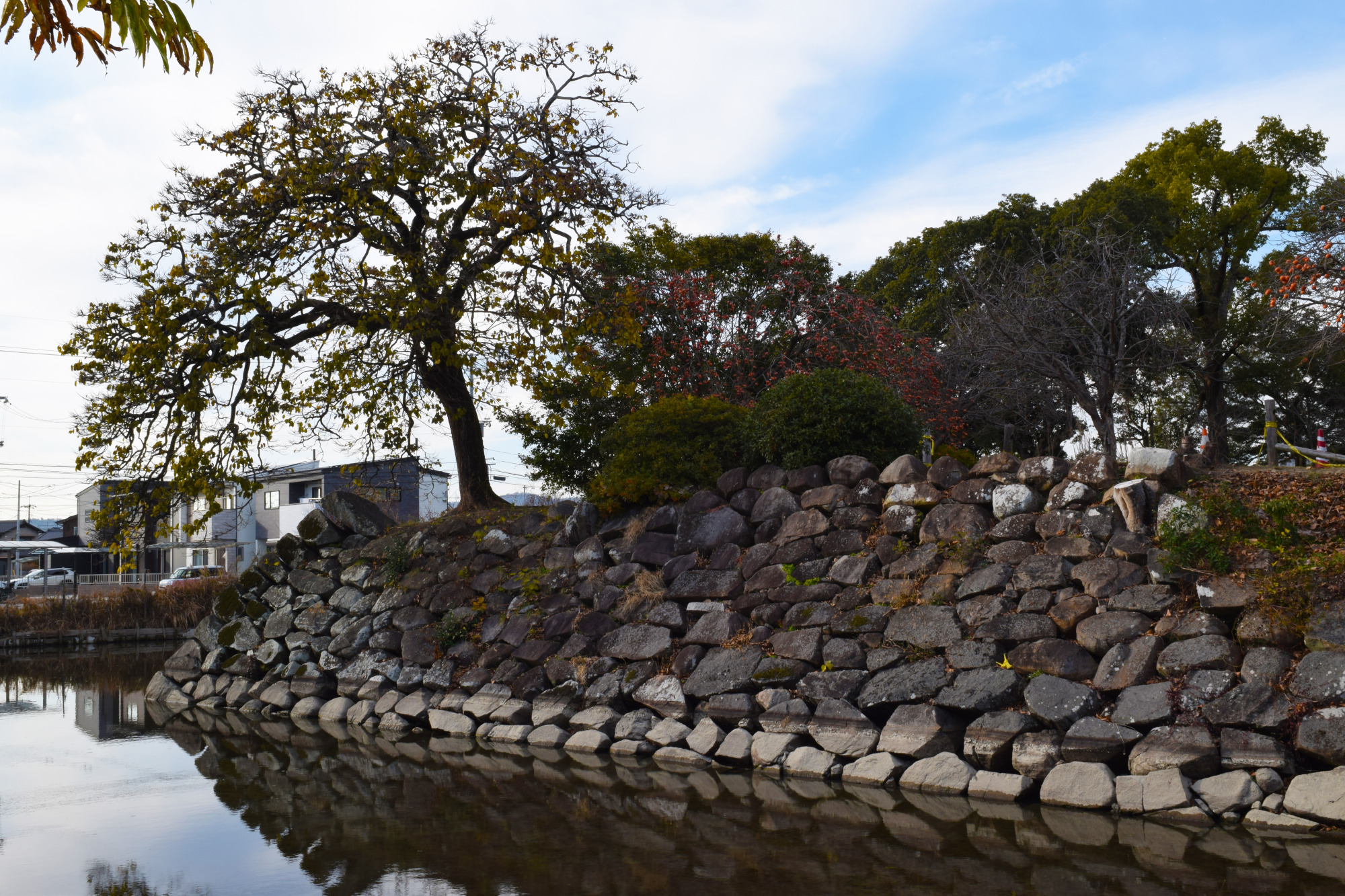 撫川城跡 南面の石垣と堀