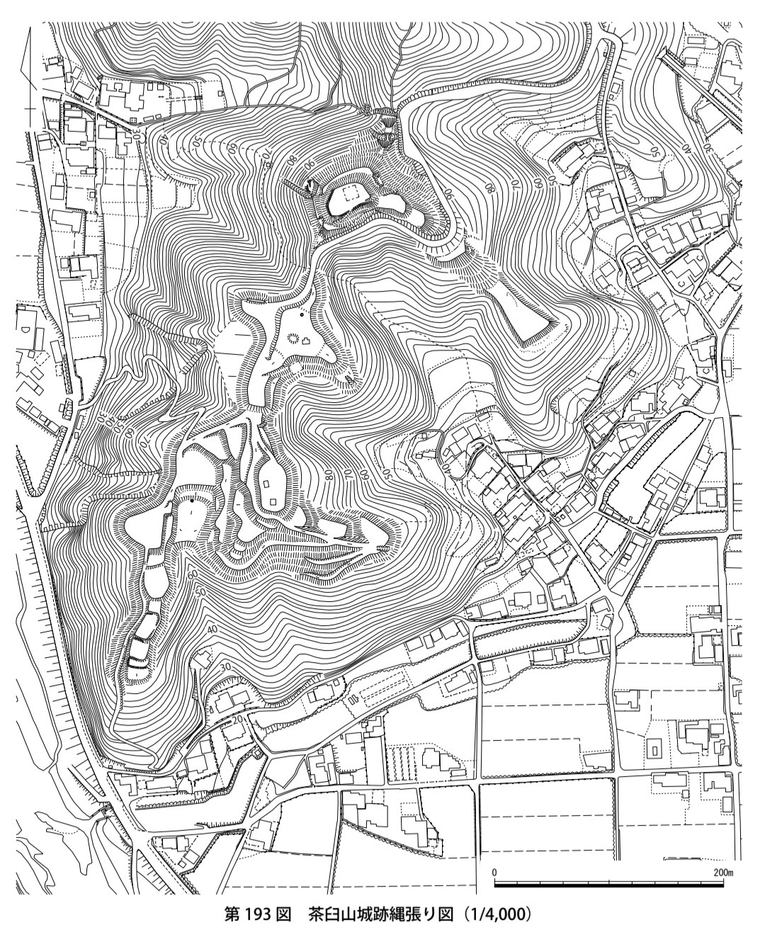 茶臼山城縄張り図・岡山県中世城館総合調査報告書・備中編より転載