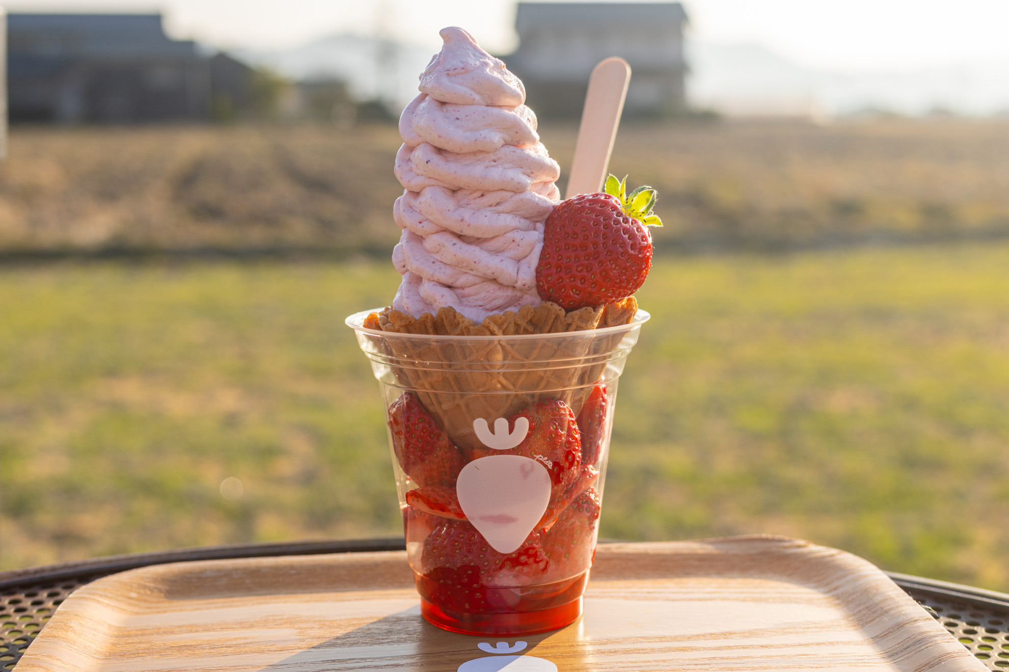 くずして食べるアイスのいちご