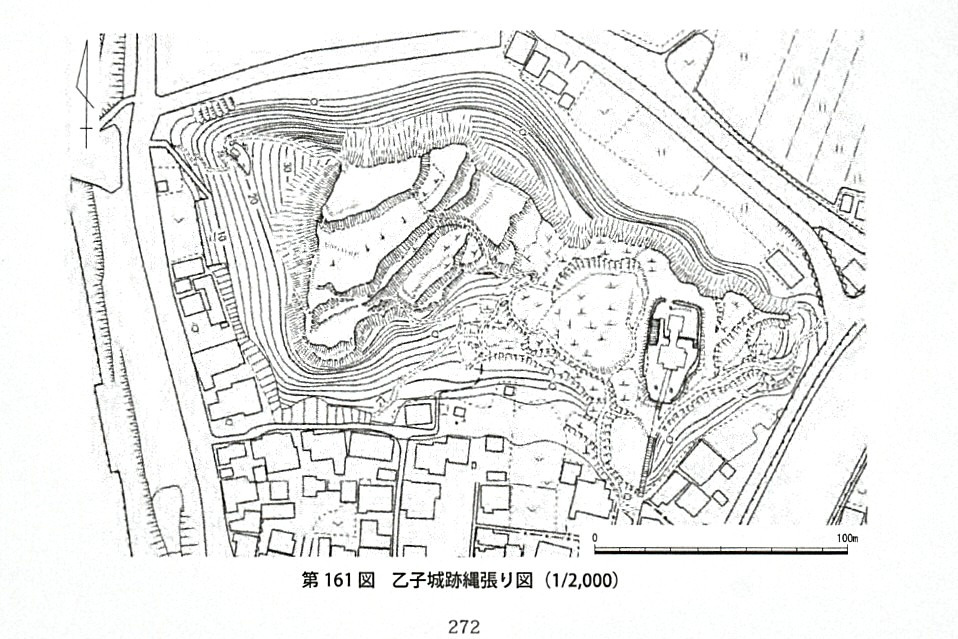 乙子城縄張り図(岡山県中世城館跡総合調査報告書第1冊備前編より転載)