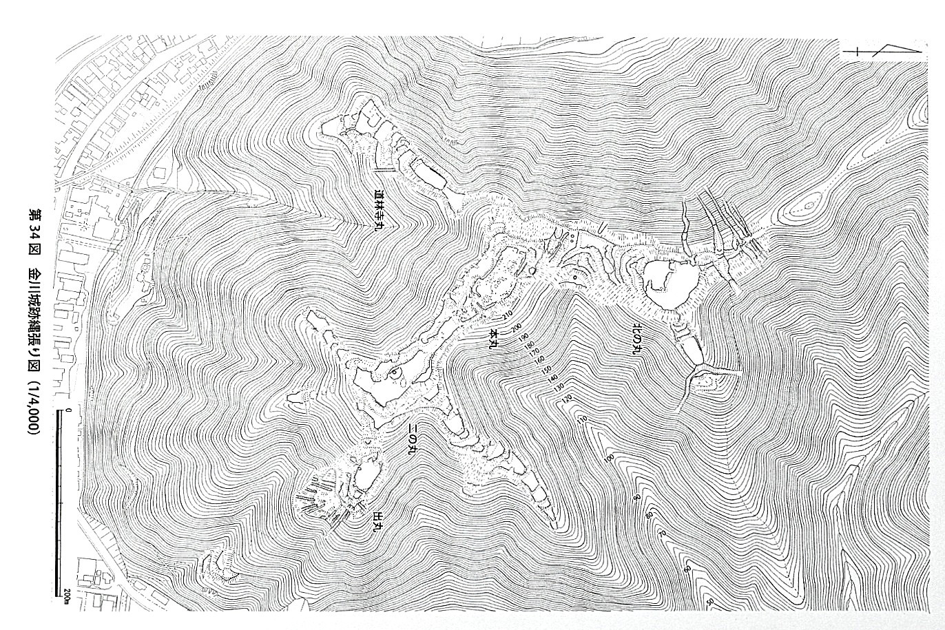金川城縄張り図(岡山県中世城館跡総合調査報告書第1冊備前編より転載)