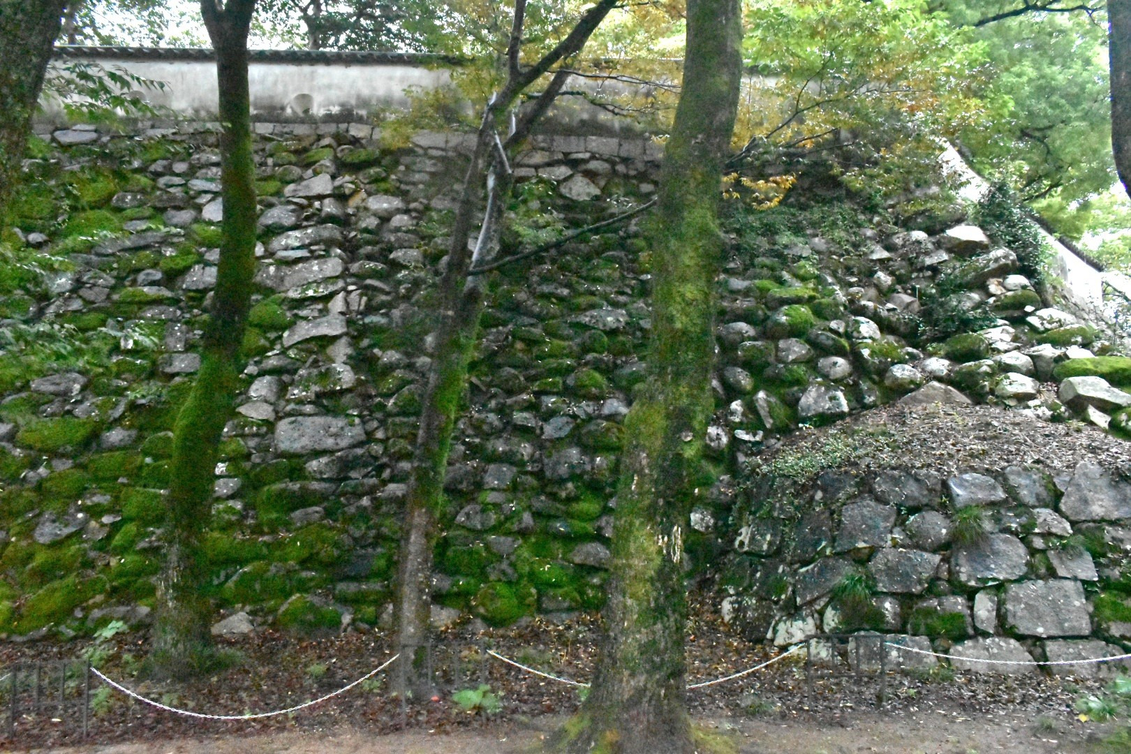 小早川時代の石垣(本丸本段東側、宇喜多時代の石垣の境目の右側)