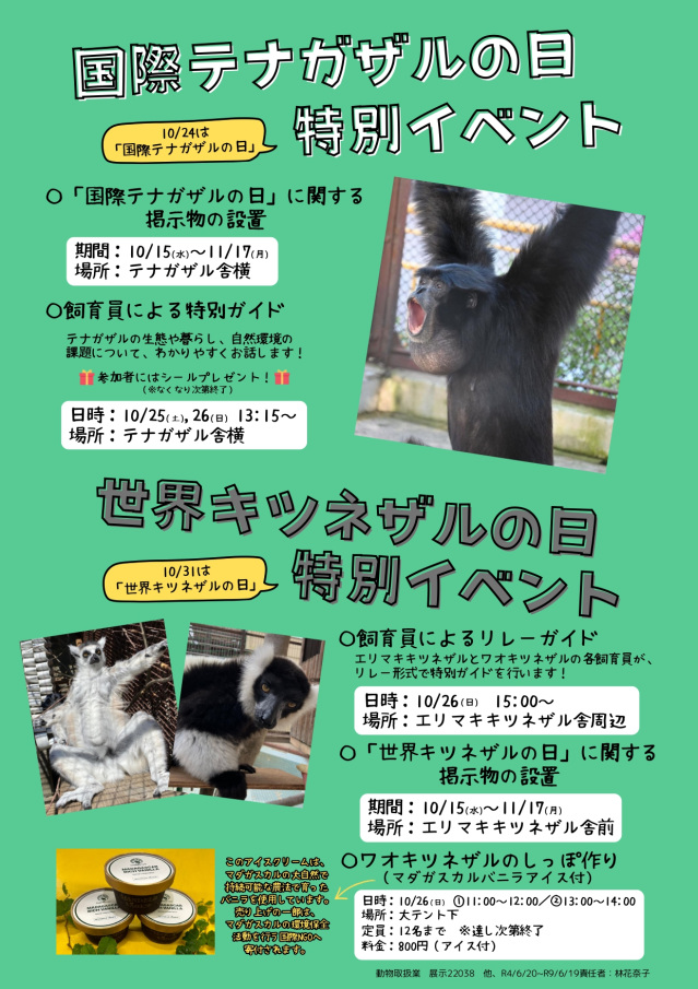 池田動物園　「国際テナガザルの日＆世界キツネザルの日」特別イベント