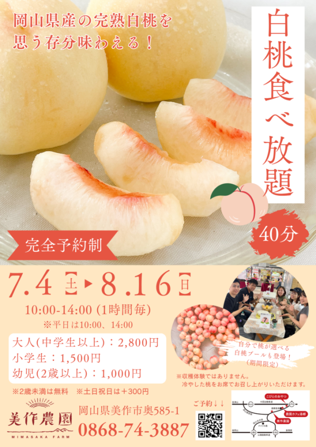 【要予約】美作農園「白桃食べ放題」