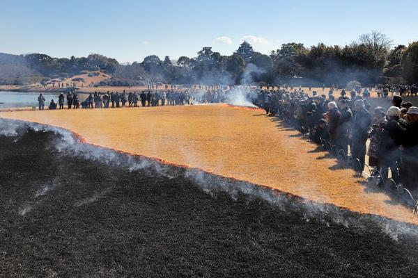 岡山後楽園　芝焼き